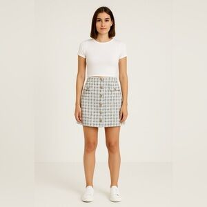 CUPSHE White Black Tweed Plaid Button Front Skirt Size L NWT Lined